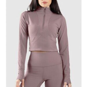 90 Degree By Reflex Interlink Ribbed Half Zip Long Sleeve Crop Top